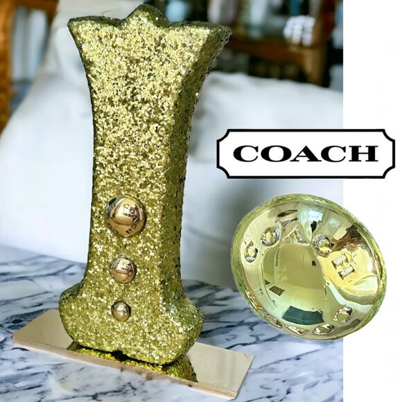Super RARE COACH STORE DISPLAY Green with BRASS Coach Studs I Letter Sign Decore - Picture 1 of 11
